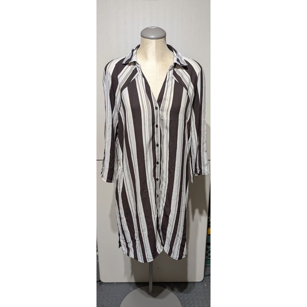 Olive And Oak Womens M Button-down T-shirt Dress boyfriend Brown/ Gray Chic work